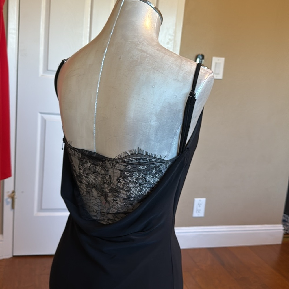 Laundry by Shelli Segal Black Cowl Neck Lace Back Maxi Slip Dress 6 NWOT - Picture 9 of 17